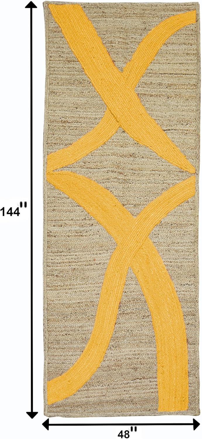 Premium Quality Jute Rug 4x6 Feet Area Rug Natural Fiber Jute Rugs Thick 0.27" Black Abstract Pattern Geometric Rugs for Kids Room, Living Room, Yoga Mat, Indoor Outdoor Carpet - Colors C