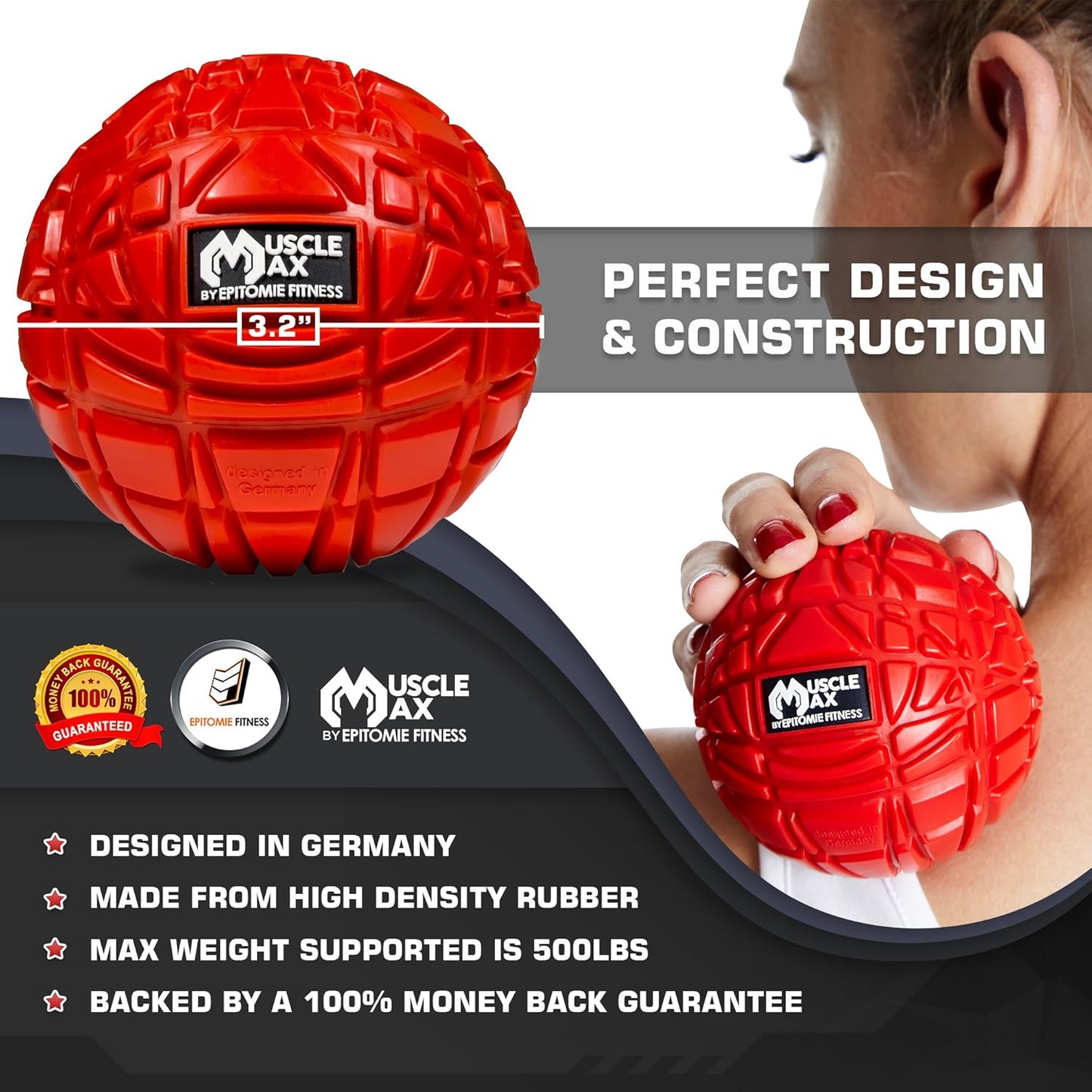 Muscle Max Massage Ball - Therapy Ball for Trigger Point Massage - Deep Tissue Massager for Myofascial Release - Mobility Ball for Exercise & Recovery
