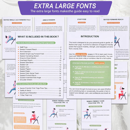 Chair Yoga for Seniors Over 60 Book & Chart – 30-Day Challenge, Gentle Seated Yoga Guide, Chair Yoga for Weight Loss & Flexibility, Senior Chair Exercises for Women & Men，Top Choice for Family Gifts (Purple)