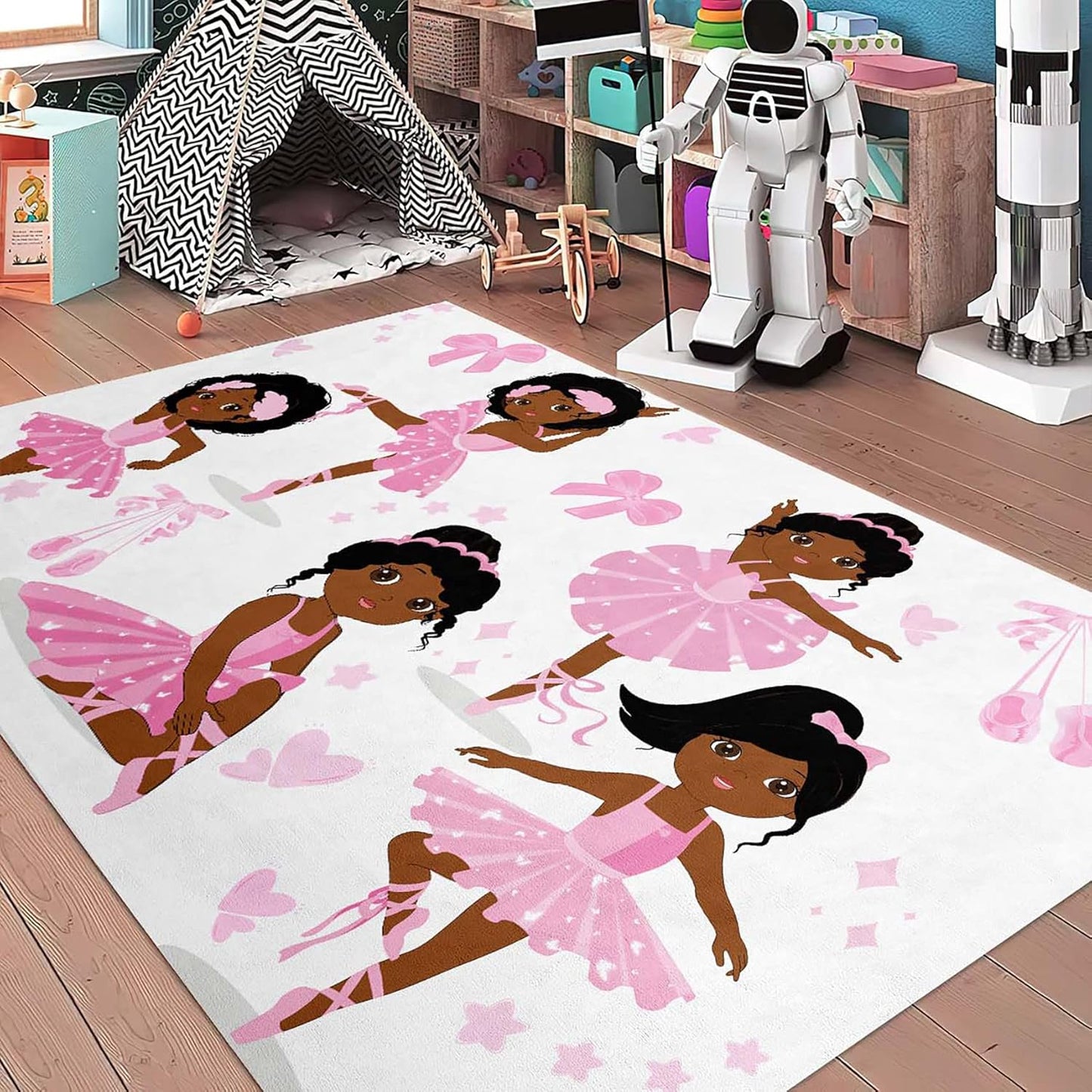 Black Girl Area Rug for Bedroom African Black Girls Floor Rugs for Living Room Playroom Cartoon Art Home Decor Soft Yoga Mats for Women Afro Purple 47" x 31" (2.7 x 3 Feet)