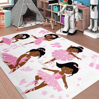 Black Girl Area Rug for Bedroom African Black Girls Floor Rugs for Living Room Playroom Cartoon Art Home Decor Soft Yoga Mats for Women Afro Purple 47" x 31" (2.7 x 3 Feet)