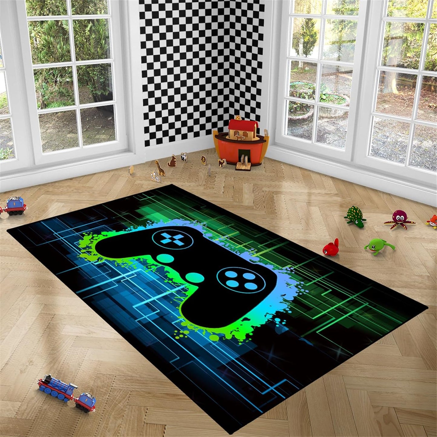 Video Game Rug - Gaming Themed Rug Gamepad Controller Area Rugs for Bedroom Gaming Carpet for Boys Game Carpet for Playrooms Bedroom Doormat Yoga Mats