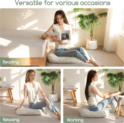 HIGOGOGO Floor Pillow Cushion for Adults, Meditation Cushion Pillow, Blended Corduroy Cover, Large Square Floor Sitting for Tatami Living Room or Yoga, 22x22 Inch, Beige