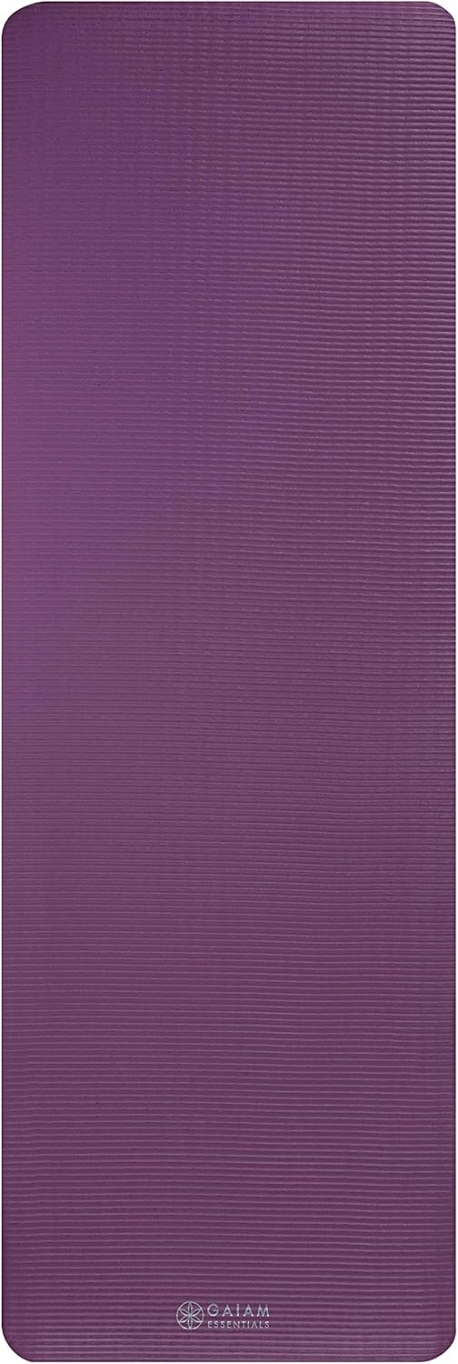 Gaiam Essentials 2/5" Thick (10mm) Yoga & Pilates, Fitness & Exercise Mat with Easy-Cinch Carrier Strap Cusion Support For Fitness and Gym Workouts