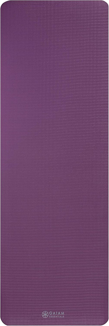 Gaiam Essentials 2/5" Thick (10mm) Yoga & Pilates, Fitness & Exercise Mat with Easy-Cinch Carrier Strap Cusion Support For Fitness and Gym Workouts