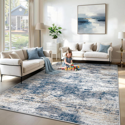 XLUEZ 8x10 Area Rugs for Living Room, Washable Modern Abstract Large Area Rug Neutral Soft Non Slip Kids Rug Stain Resistant Indoor Carpet for Bedroom Nursery Dining Children's Room(Blue, 8'x10')