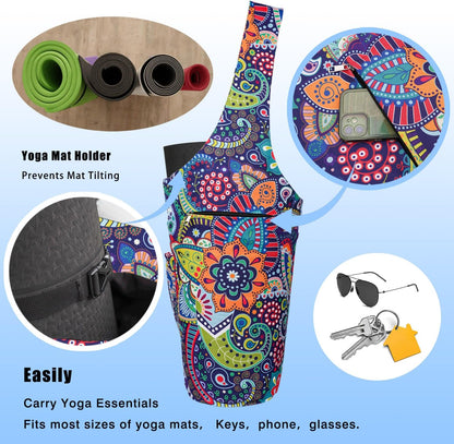 Yoga Mat Bag - Large Opening Long Tote Yoga Mat Carrier Holder Bag with Waterproof Wet Zipper Pocket and Drawstring Water Bottle Pocket - Yoga Bag Fit Most Size Mats