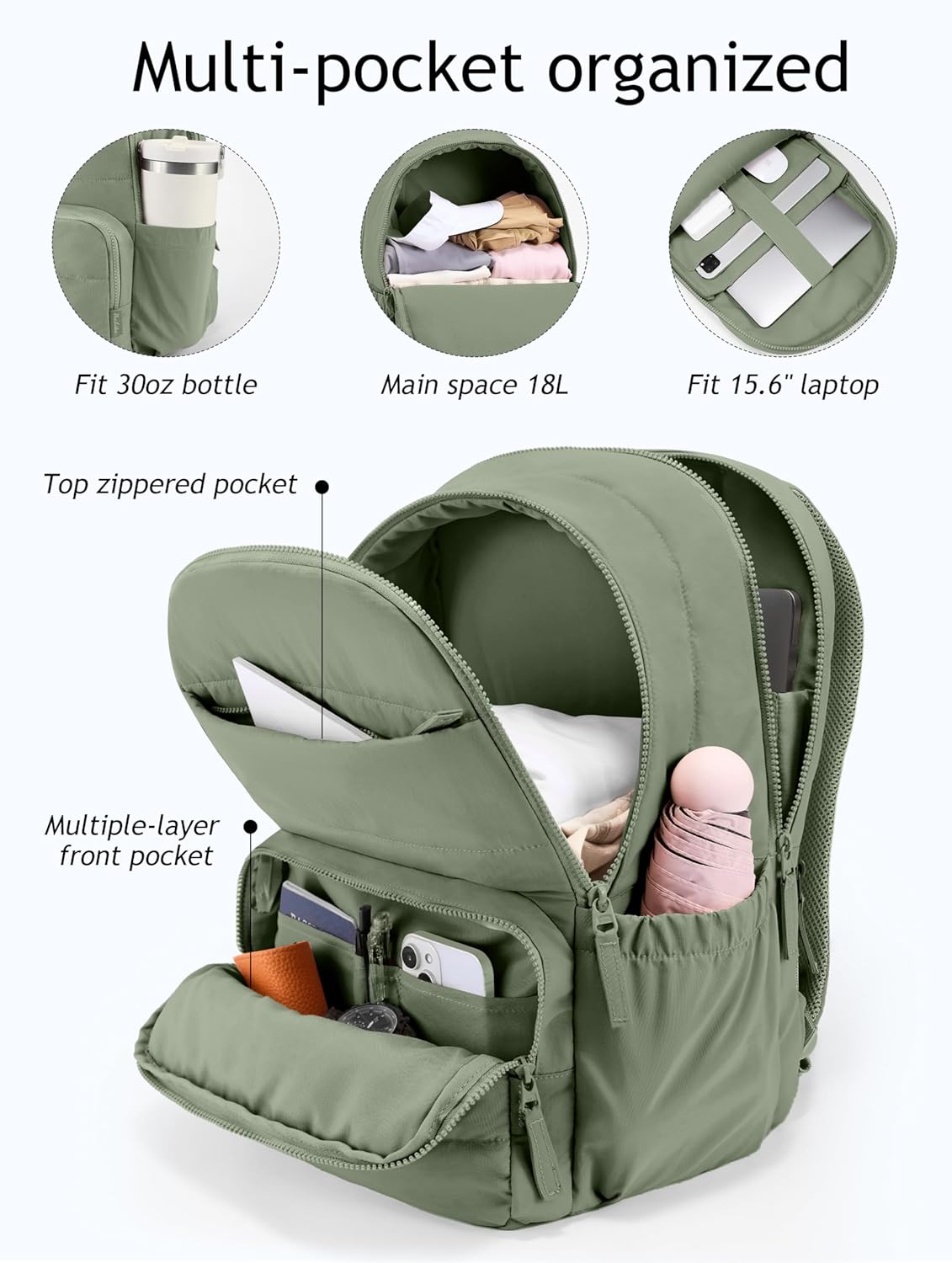 Uselike Travel Backpack for Women, 15.6 Inch Laptop Backpack, Quilted College Bookbag, Cute Work Backpacks, Water Resistant