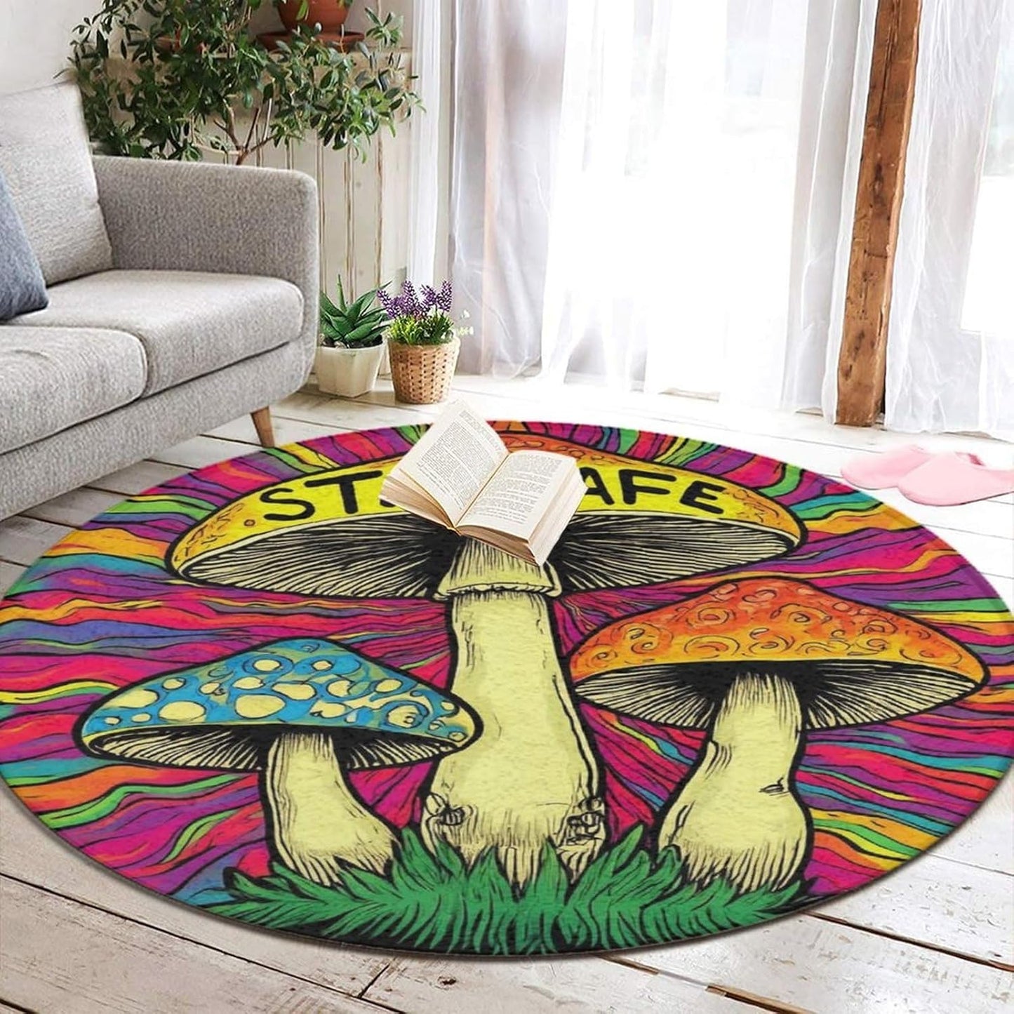 Home Decor Non Slip Kitchen Office Circle Rug, Machine Washable Modern Round Area Rug, Room Sofa Yoga Soft Round Carpet Purple Galaxy Trippy Space Astronaut Art, 36inch