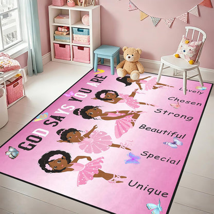 Black Girl Area Rug for Bedroom African Black Girls Floor Rugs for Living Room Playroom Cartoon Art Home Decor Soft Yoga Mats for Women Afro Purple 47" x 31" (2.7 x 3 Feet)