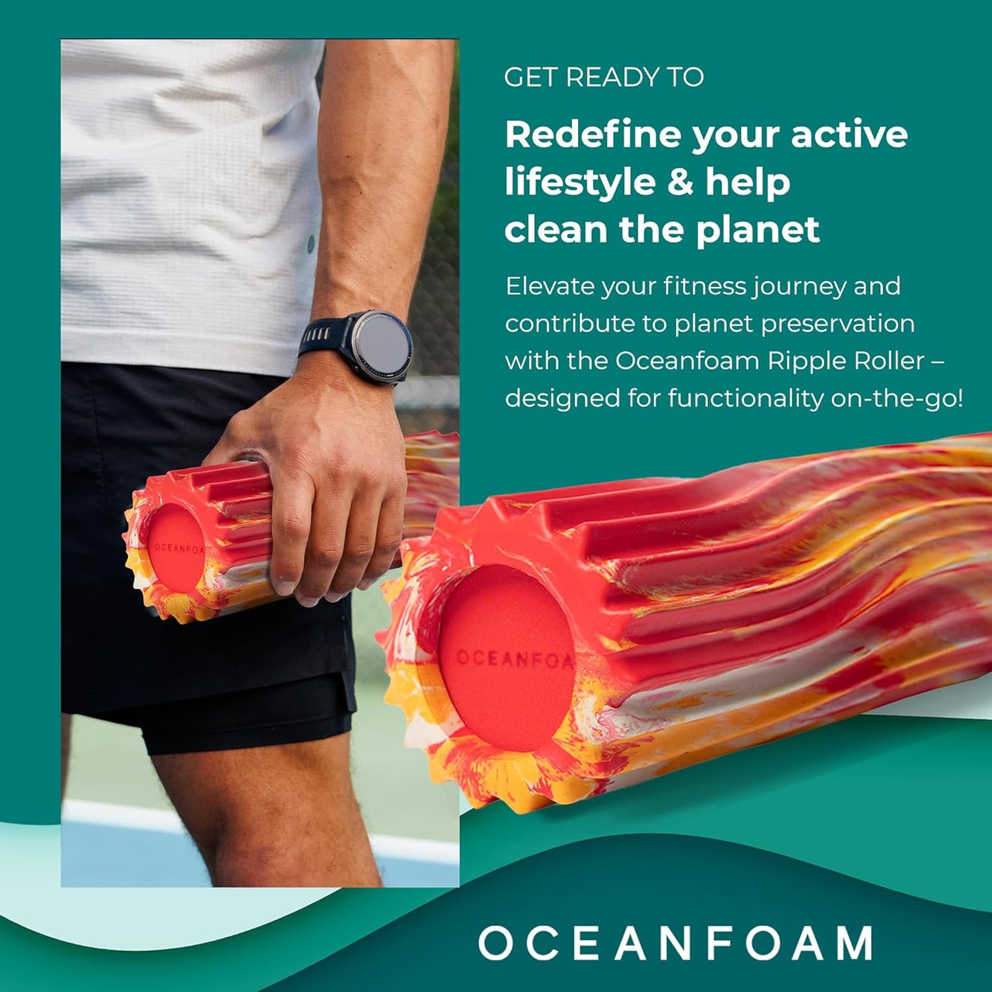Oceanfoam Ripple Travel Foam Roller (11" x 3.35") Firm Mini Foam Roller for Physical Therapy, Deep Tissue Massage, Back Pain - High Density, Ergonomic Wave Textured - Yoga, Pilates, Exercise (Natural) - Colors A