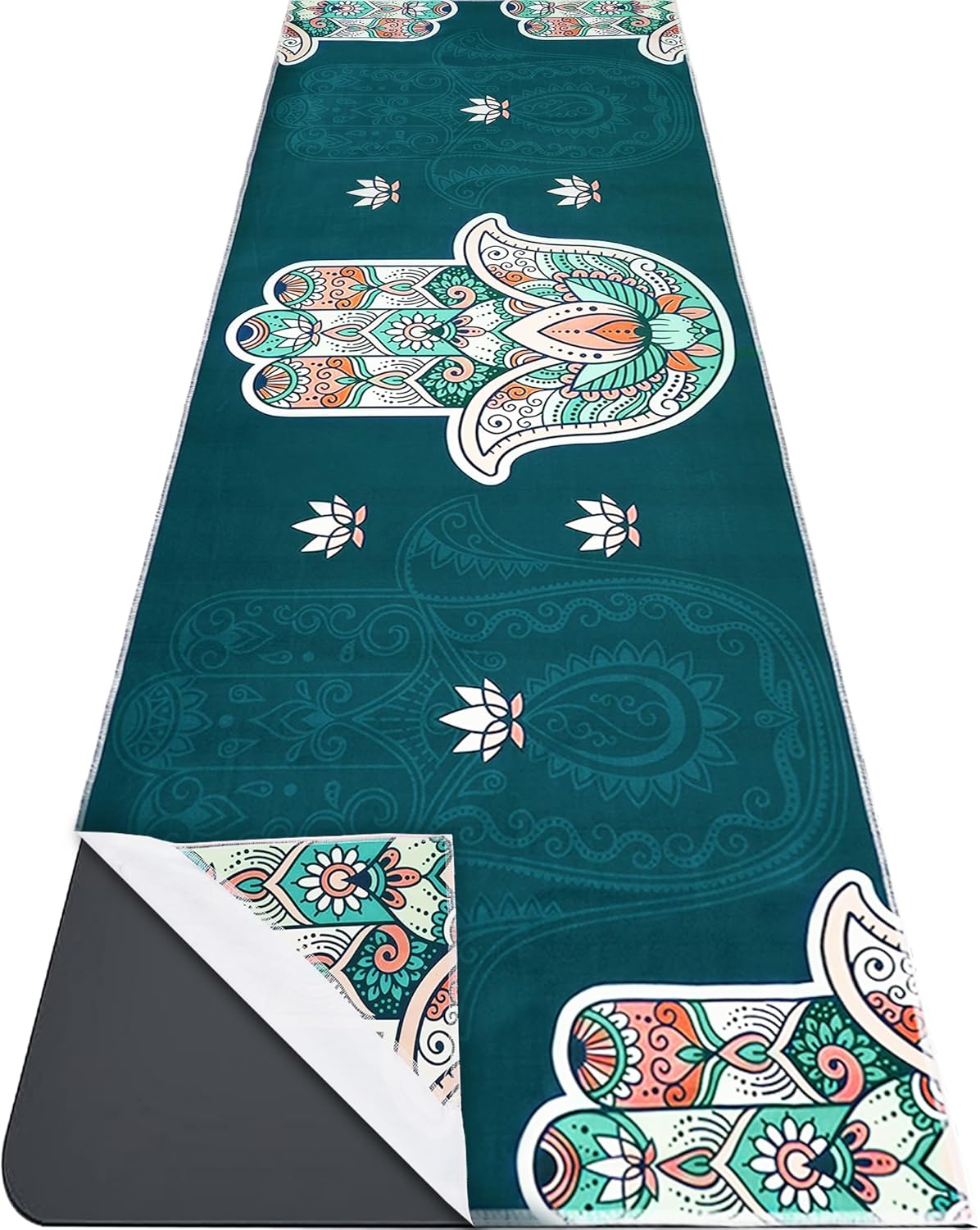 Yoga Mat Towel with Corner Pockets - Microfiber Yoga Towels for Hot Yoga Non Slip Moisture Wicking Sweat Absorbent, Tree of Life Yoga Towel Easy for Travel, Use in Hot Yoga,Bikram,Pilates and Fitness