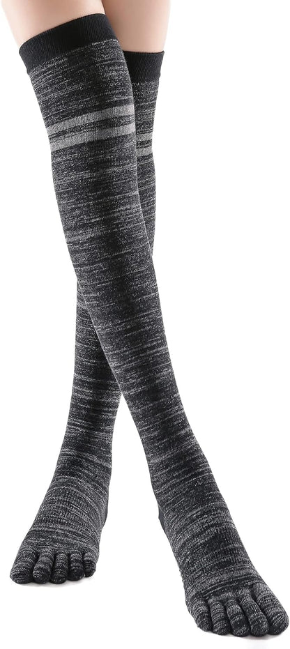 Verdancy Yoga Pilates Toe Socks - Toeless With Grips for Women, Non-Slip Cushioned Over Knee Thigh High