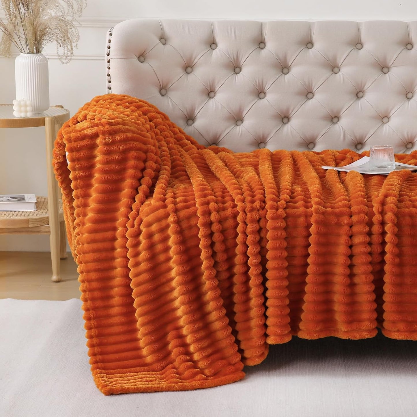 Khaki Throw Blanket for Couch Sofa 50x60 inches Striped Fleece Blankets Room Home Decor Lightweight Plush Soft Cozy Gifts for Women Mom Girls