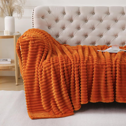 Khaki Throw Blanket for Couch Sofa 50x60 inches Striped Fleece Blankets Room Home Decor Lightweight Plush Soft Cozy Gifts for Women Mom Girls
