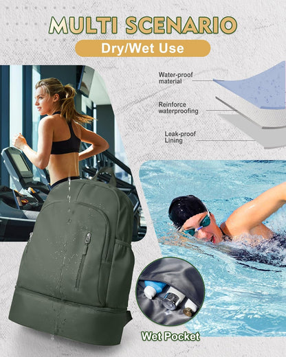 Gym Backpack for Women Men,Cheer bag,Lightweight Gym Bag with Shoe Compartment, Waterproof Sports Backpack with Wet Pocket, Black