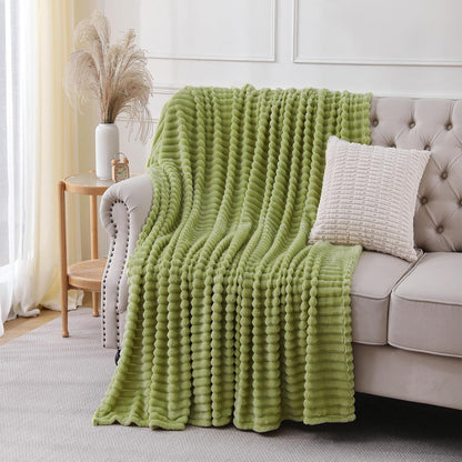 Khaki Throw Blanket for Couch Sofa 50x60 inches Striped Fleece Blankets Room Home Decor Lightweight Plush Soft Cozy Gifts for Women Mom Girls