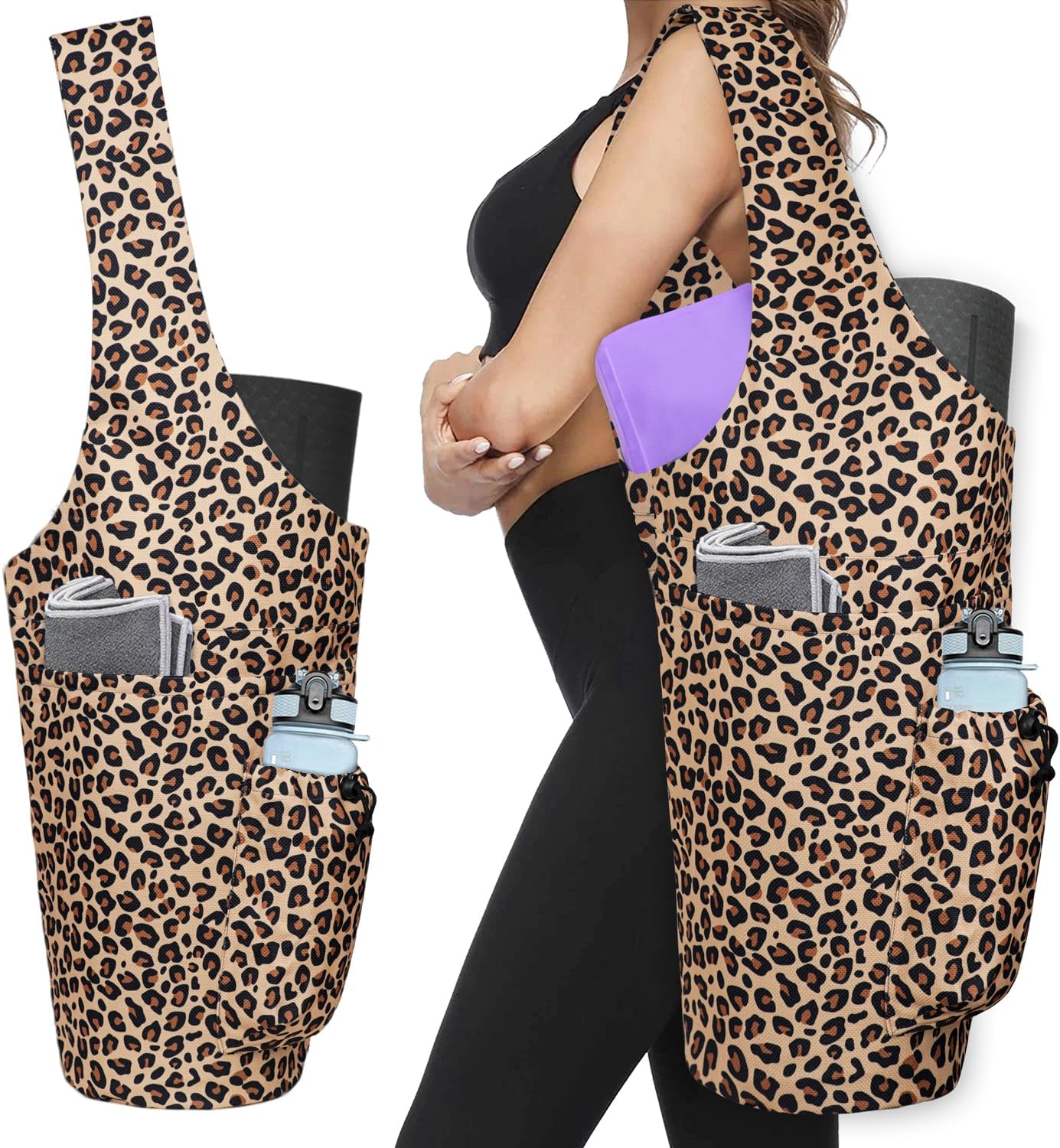 Yoga Mat Bag - Large Opening Long Tote Yoga Mat Carrier Holder Bag with Waterproof Wet Zipper Pocket and Drawstring Water Bottle Pocket - Yoga Bag Fit Most Size Mats