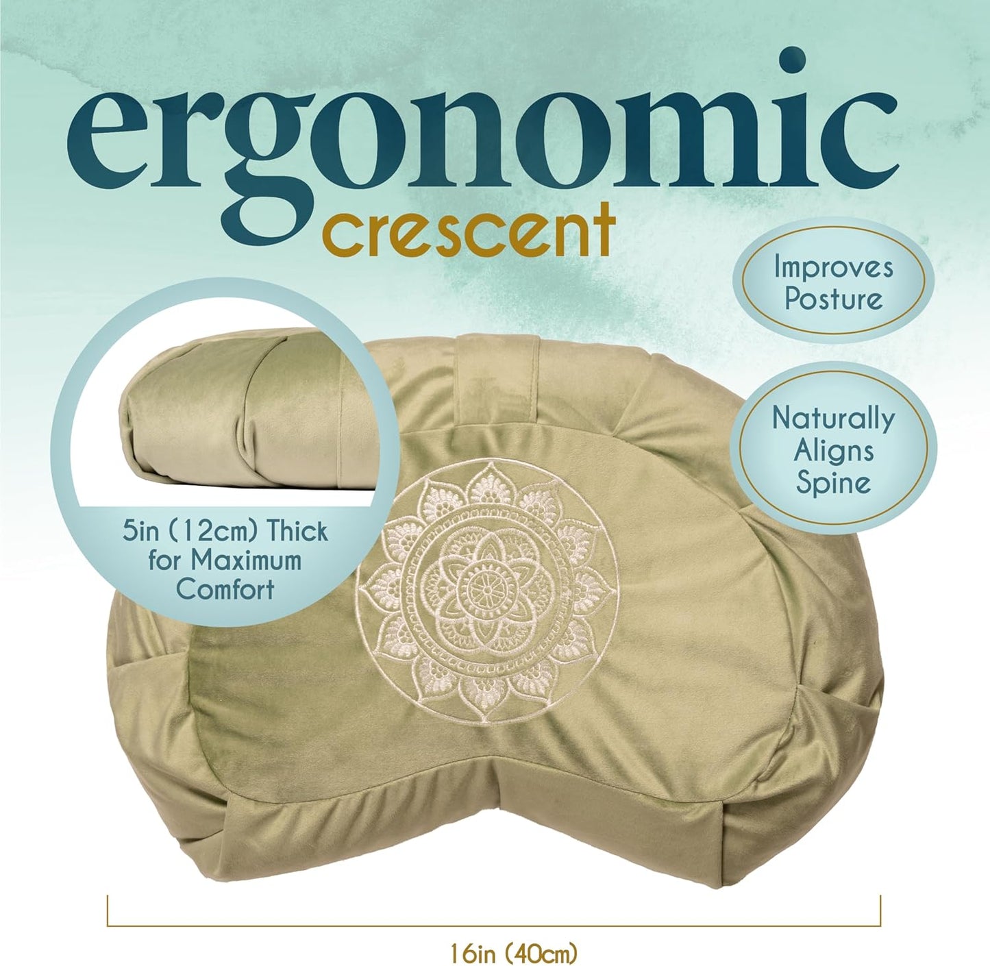 Florensi Meditation Cushion - Comfortable Floor Pillow - Traditional Crescent Meditation Pillow with Beautiful Velvet Cover - Large Floor Cushion Seating for Adults - Premium Yoga Buckwheat Bolster
