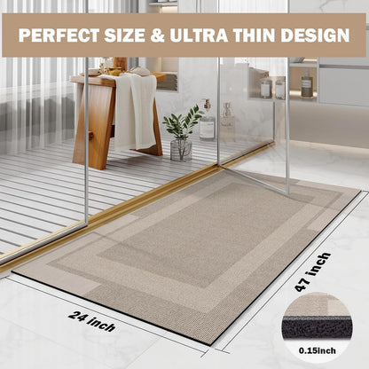 YDKGL Non Slip Long Bath Mat Bathroom Runner, Rubber Backing Ultra Thin Bathroom Rugs Fit Under Door Quick Dry Super Absorbent Washable Bath Rug Shower Mat for Bathtub Sink Floor, Dark Gray 17"x47"