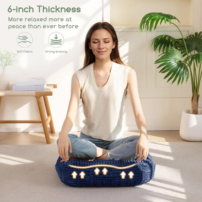 HIGOGOGO Floor Pillow Cushion for Adults, Meditation Cushion Pillow, Blended Corduroy Cover, Large Square Floor Sitting for Tatami Living Room or Yoga, 22x22 Inch, Beige