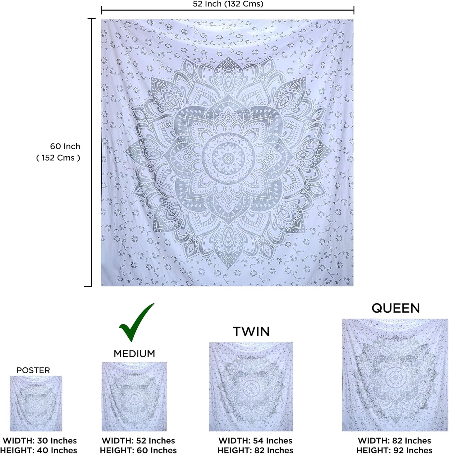 raajsee Indian Cotton Green Tapestry Mandala Wall Hangings- Tapestry For Bedroom - Indie Wall Tapestry Hippie Room Decor - Boho Small Tapestrys Aesthetic 30x40 Inches