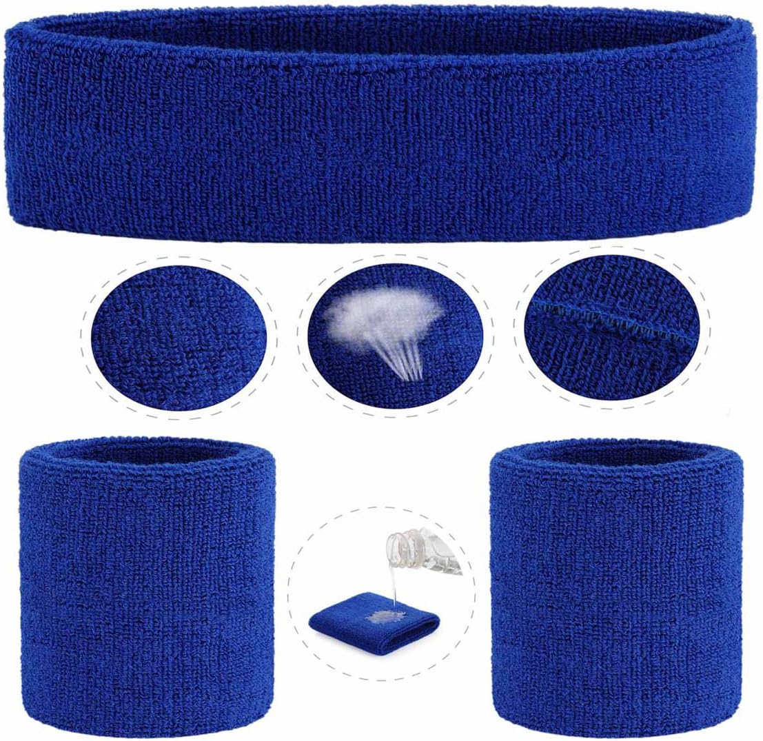 ONUPGO Sweatband Set Sports Headband Wristband Set Sweatbands Terry Cloth Wristband Wrist Sweatband Headbands Moisture Wicking Sweat Absorbing Head Band