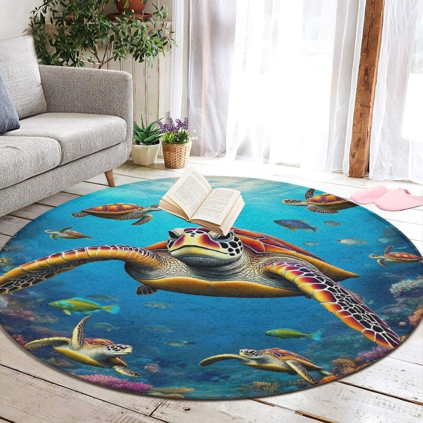 Soft Round Yoga Carpet, Office Chair Decor Round Mat for Carpet and Hardwood Floors Purple Butterfly