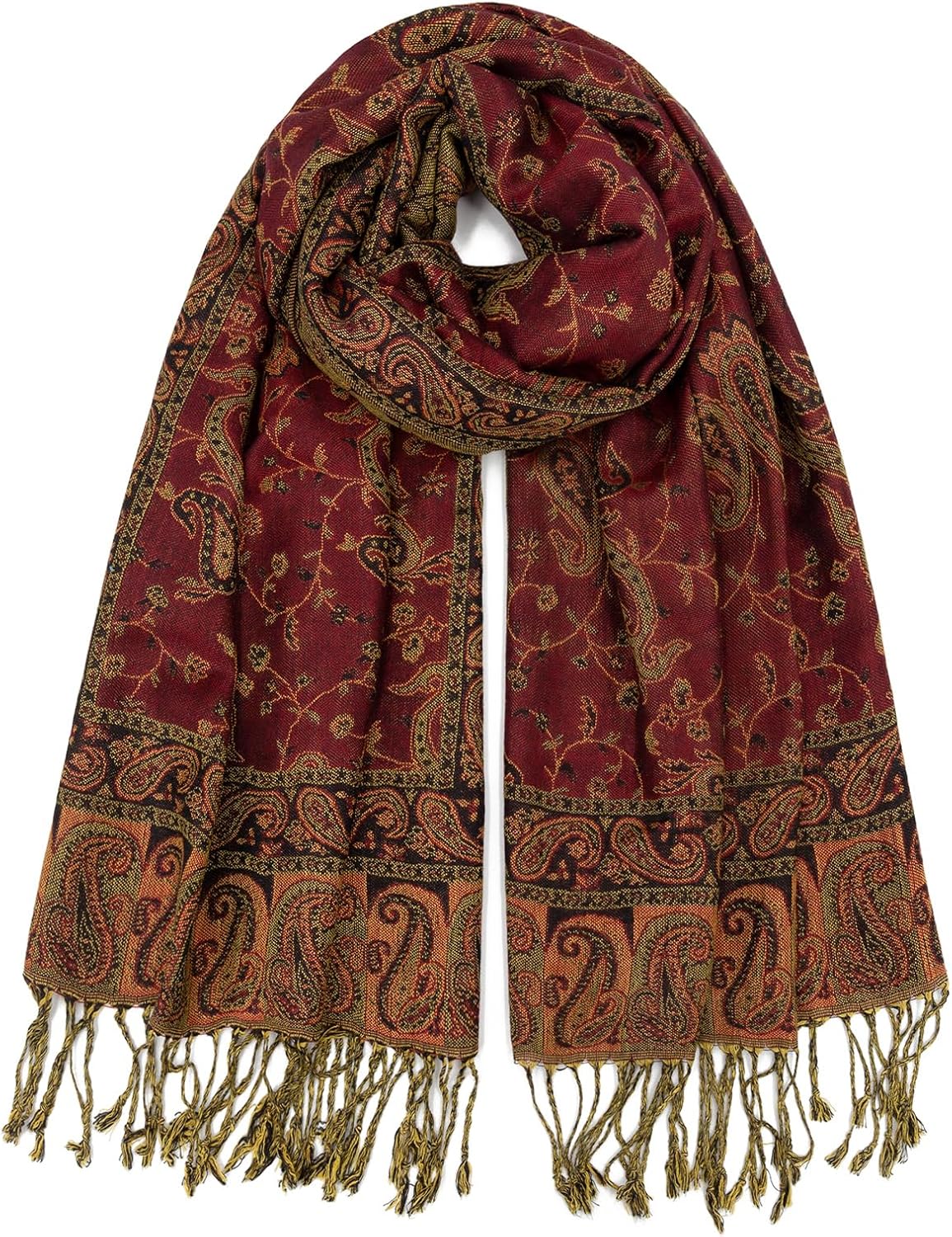 Ciormis Two Tone Silky Paisley Pashmina Shawl Scarf,Soft Women's Rave Jacquard Pashminas Wrap Scarves