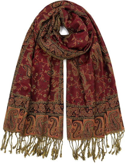 Ciormis Two Tone Silky Paisley Pashmina Shawl Scarf,Soft Women's Rave Jacquard Pashminas Wrap Scarves