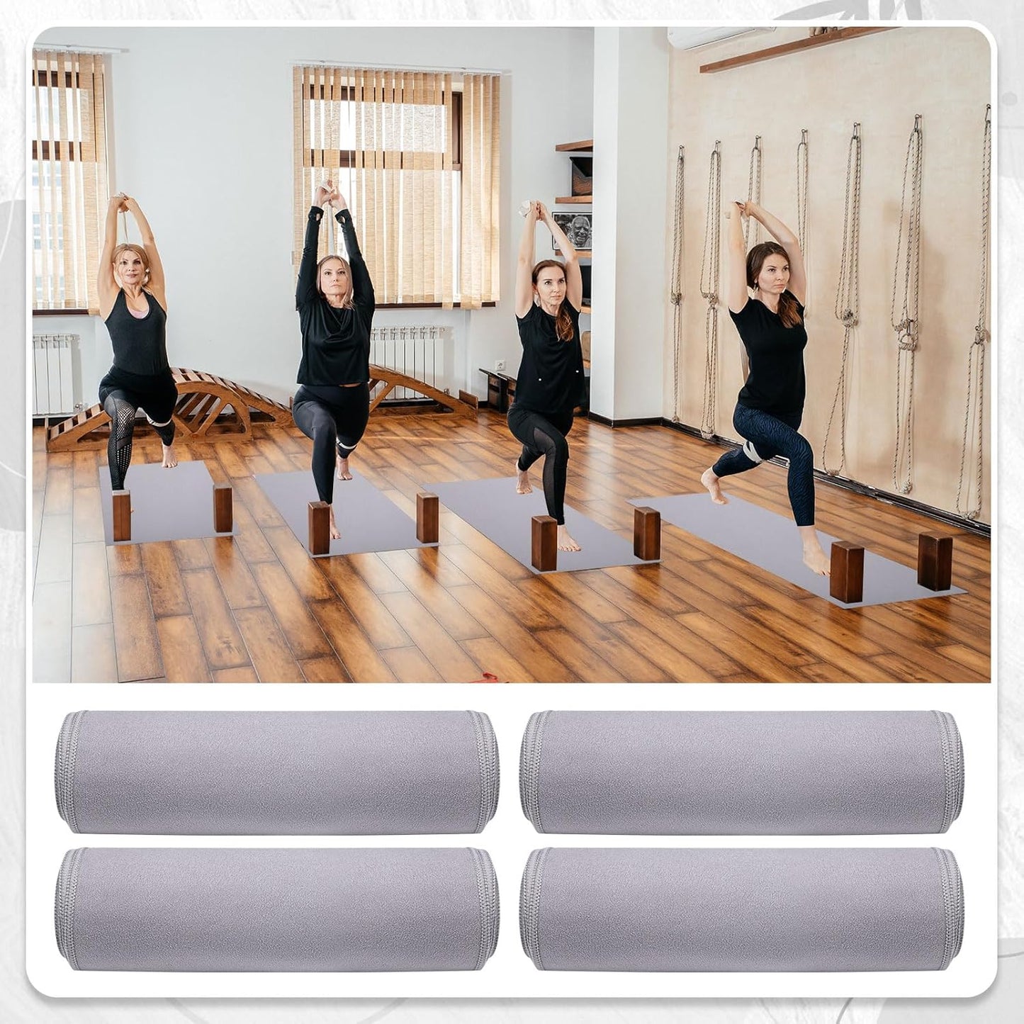 Breling 4 Pack 72" x 24" Hot Yoga Towel Non Slip Microfiber Mat Towel Sweat Absorbent Soft Pilates Mat Essentials for Hot Yoga Pilates Exercise(Light Grey)