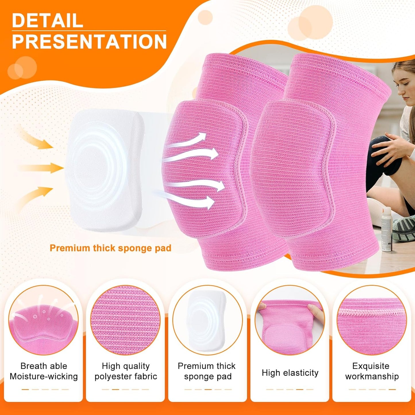 Volleyball Knee Pads for Dancers, Soft Breathable Knee Pads for Girls Women Men Youth Kids Knees Protective, Knee Brace for Volleyball Football Danceing Yoga Tennis Running Cycling Fitness