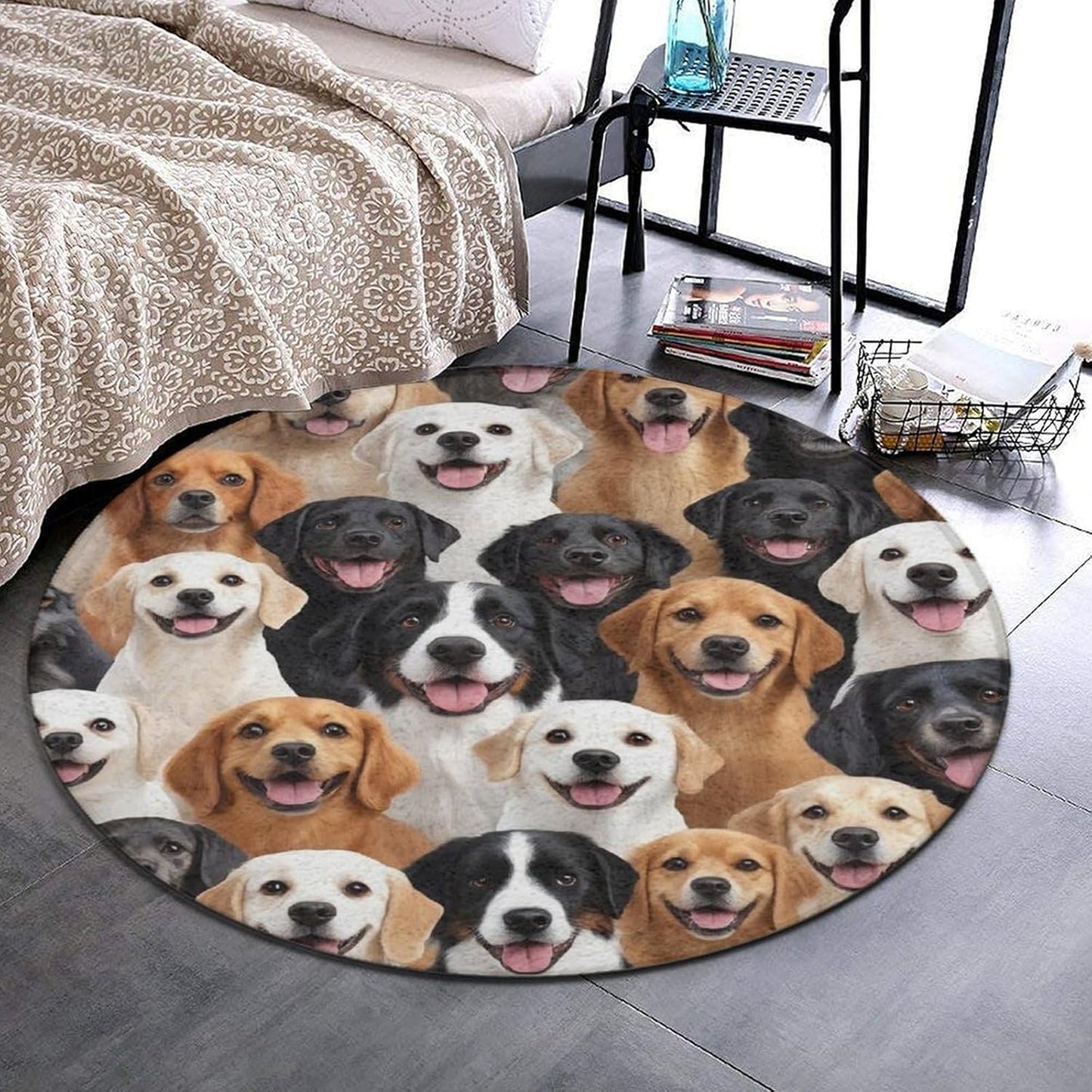 Soft Round Yoga Carpet, Office Chair Decor Round Mat for Carpet and Hardwood Floors Purple Butterfly