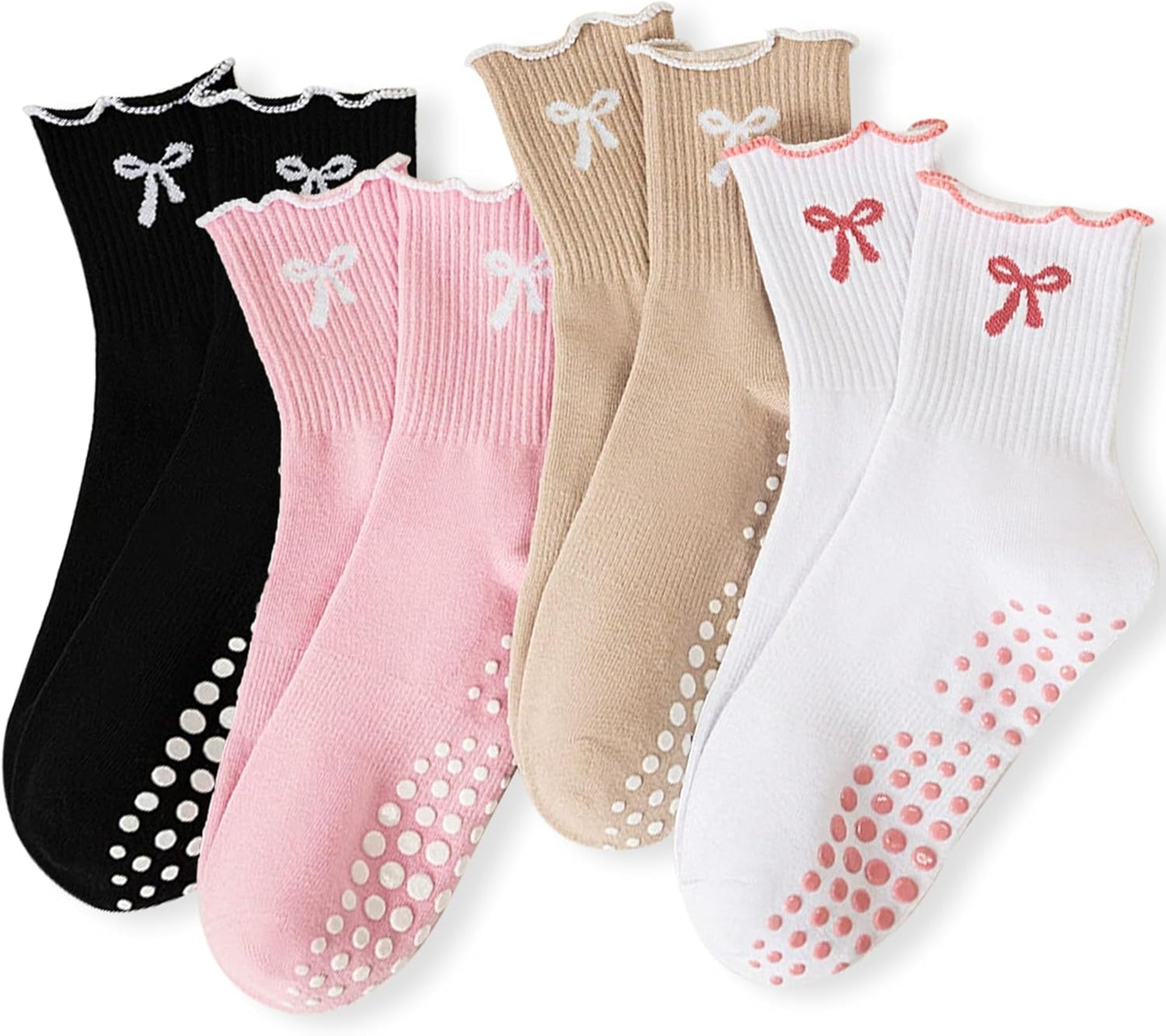 Grip Socks Pilates,4/6Pairs Cotton Cute Pilates Socks for Women, Ruffle Grippy Sock for Yoga Barre Hospital 5-10in