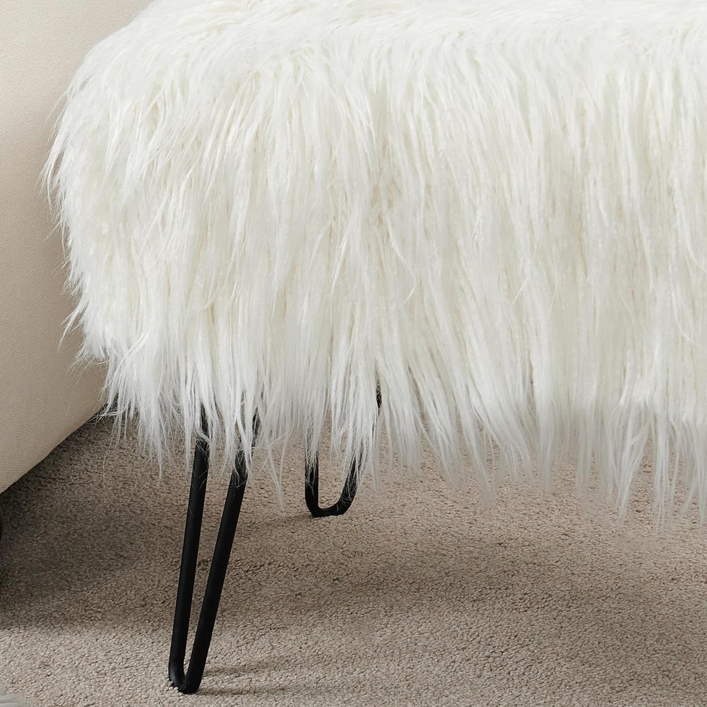 Home Soft Things Green Mongolian Faux Fur Ottoman, Desert Sage, 19'' x 13'' x 17'', Cozy Plush Fluffy Ottoman Foot Rest Stool for Living Room Bedroom Entryway Makeup Bench End of Bed Home Décor
