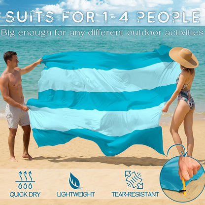 BYDOLL Beach Blanket Waterproof Sandproof Large Sand Free,78''X81''/10'X9' Oversized Sandless Lightweight Blanket Picnic Mat for Beach Travel Camping Hiking with Stakes