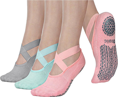 Ozaiic Pilates Socks for Women Non Slip Grip, Yoga Socks with Grippers for Barre, Hospital, Ballet, Dance, Barefoot Workout