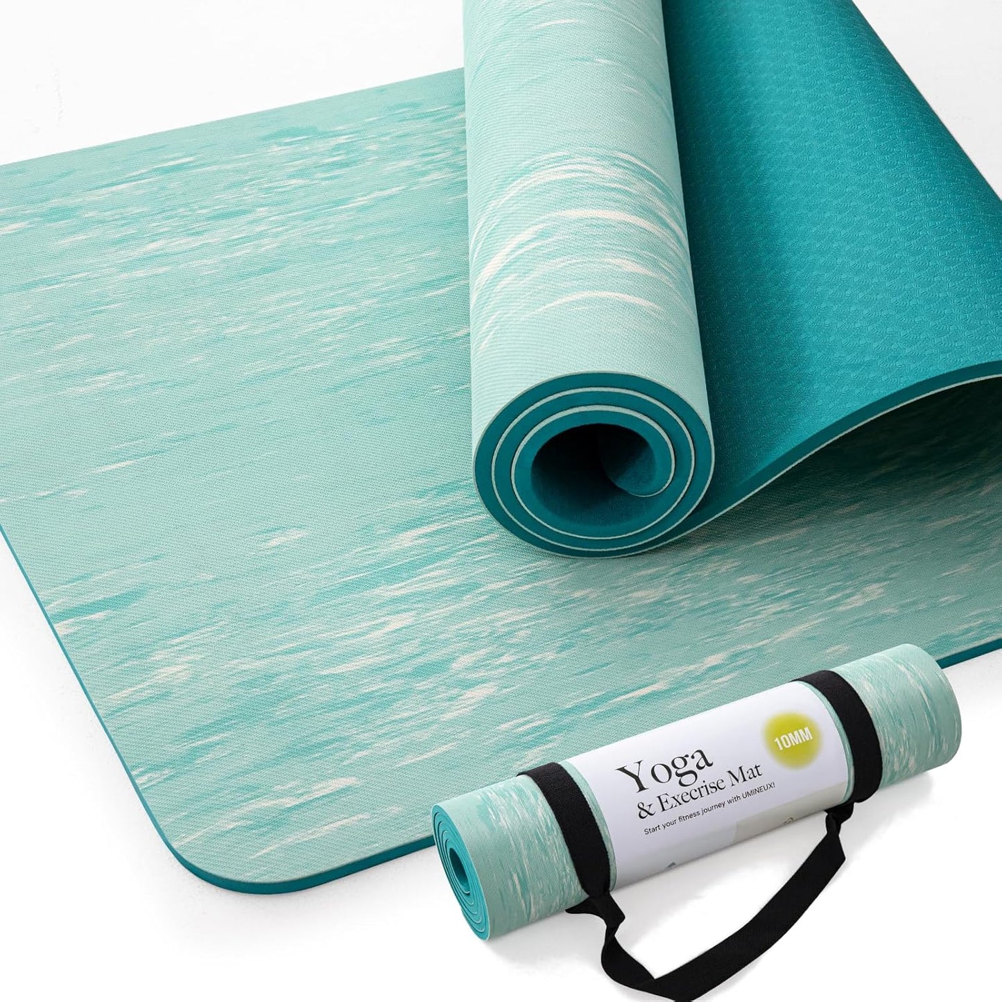 UMINEUX Extra Thick Yoga Mat, 2/5 Inch (10MM), Natural Rubber and TPE Non Slip Yoga Mats with Strap for Women Men, Eco Friendly Exercise Mat for Yoga, Pilates and Home Workout