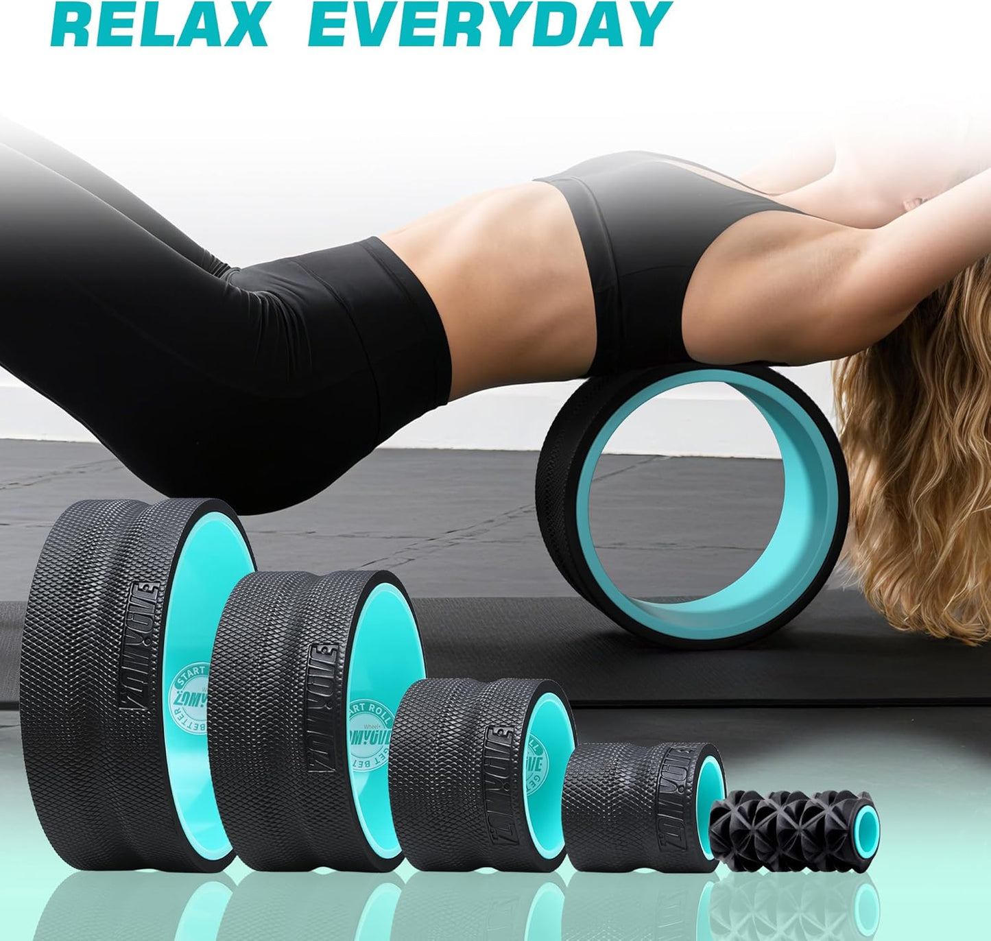 3 Pack Back Roller- Yoga Wheel for Back Pain Reliefn & Stretching, Back Wheel for Deep Tissue Massage, Foam Roller for Physical Therapy & Exercise
