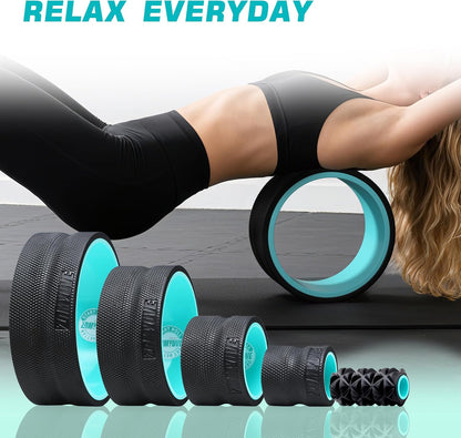 3 Pack Back Roller- Yoga Wheel for Back Pain Reliefn & Stretching, Back Wheel for Deep Tissue Massage, Foam Roller for Physical Therapy & Exercise