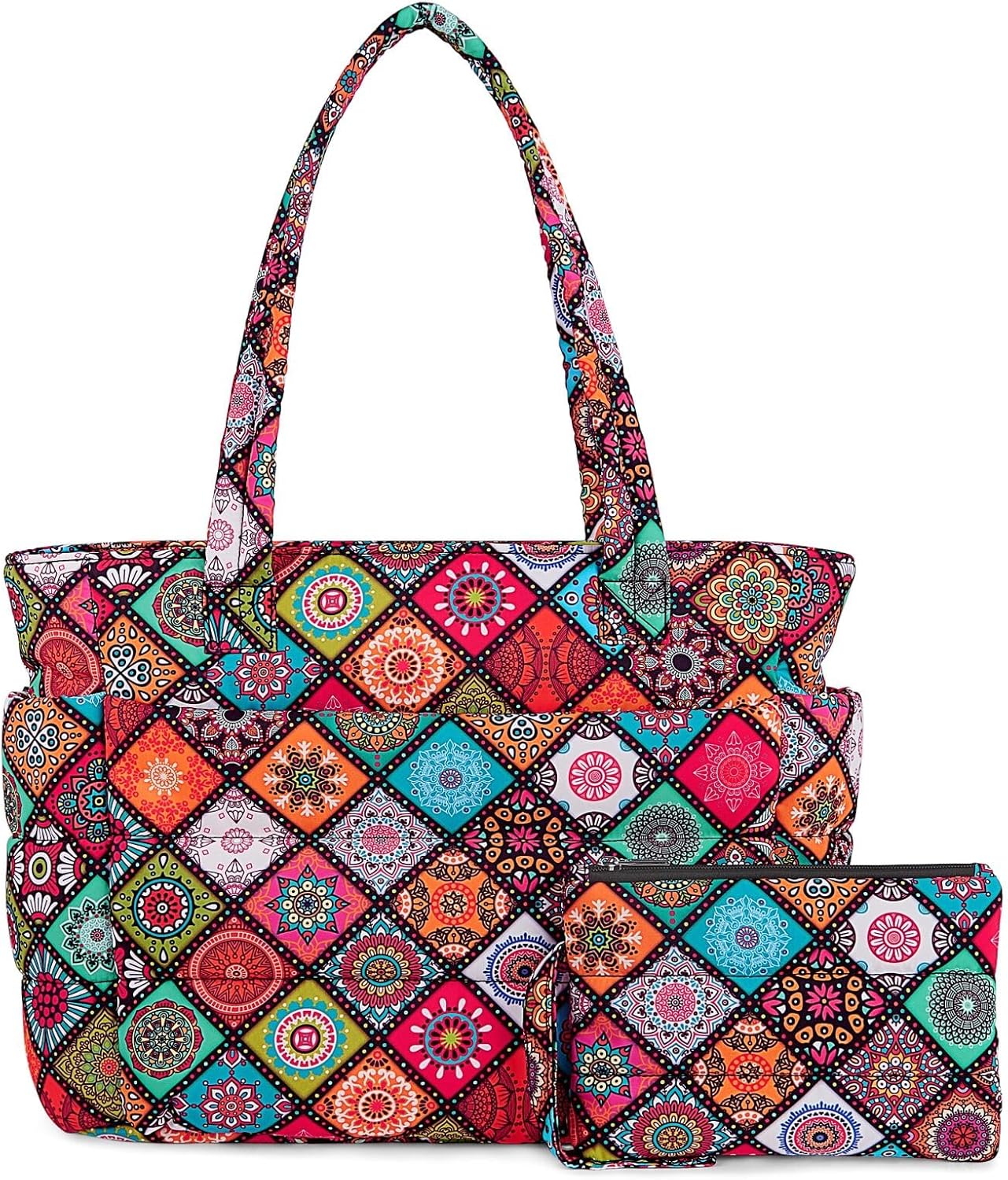 TOPDesign Puffer Tote Bag for Women, Lightweight Puffy Handbag with Compartments, Quilted Shoulder Bag for Work, Travel, Gym - Colors A
