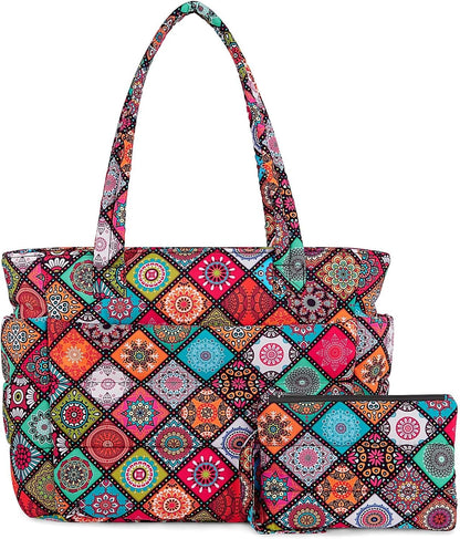TOPDesign Puffer Tote Bag for Women, Lightweight Puffy Handbag with Compartments, Quilted Shoulder Bag for Work, Travel, Gym - Colors A