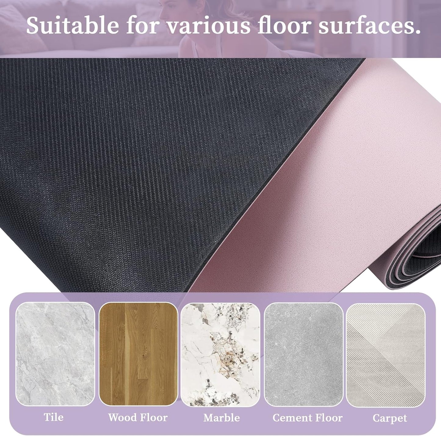 U&M Professional Non Slip PU Yoga Mat,Purple, Grey, Pink, Green 72x27 Inch 0.2" Thick Exercise Mat,| Sweatproof High Density | Anti-tear | Non-Slip Textured Surface | Natural Rubber Bottom Workout Mat for Women & Men Yoga Pilates Fitness