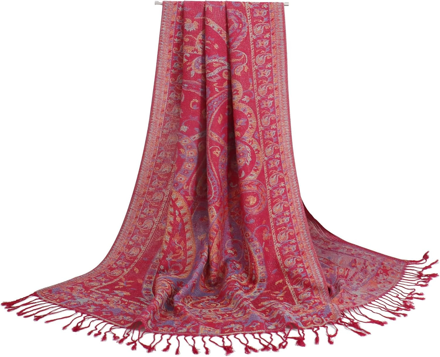 Ciormis Two Tone Silky Paisley Pashmina Shawl Scarf,Soft Women's Rave Jacquard Pashminas Wrap Scarves