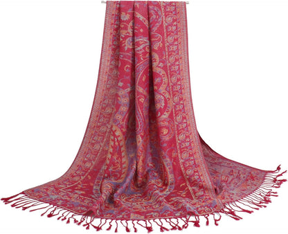 Ciormis Two Tone Silky Paisley Pashmina Shawl Scarf,Soft Women's Rave Jacquard Pashminas Wrap Scarves