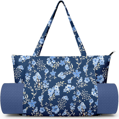 Yoga Bag for Women, Large Canvas Yoga Mat Tote Bag with Yoga Mat Carrier - Large Mat Pocket Fitness Tote for Pilates, Gym, Travel, Office & Beach