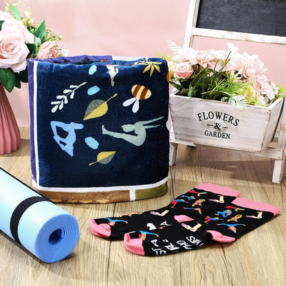 HunnmingRe 2 Pcs Unique Yoga Blanket and Socks Gifts for Yoga Lovers 50" x 60" Restorative Instructor Teacher Mother's Day Birthday Gag Gifts for Meditation Gymnasts Women Girls