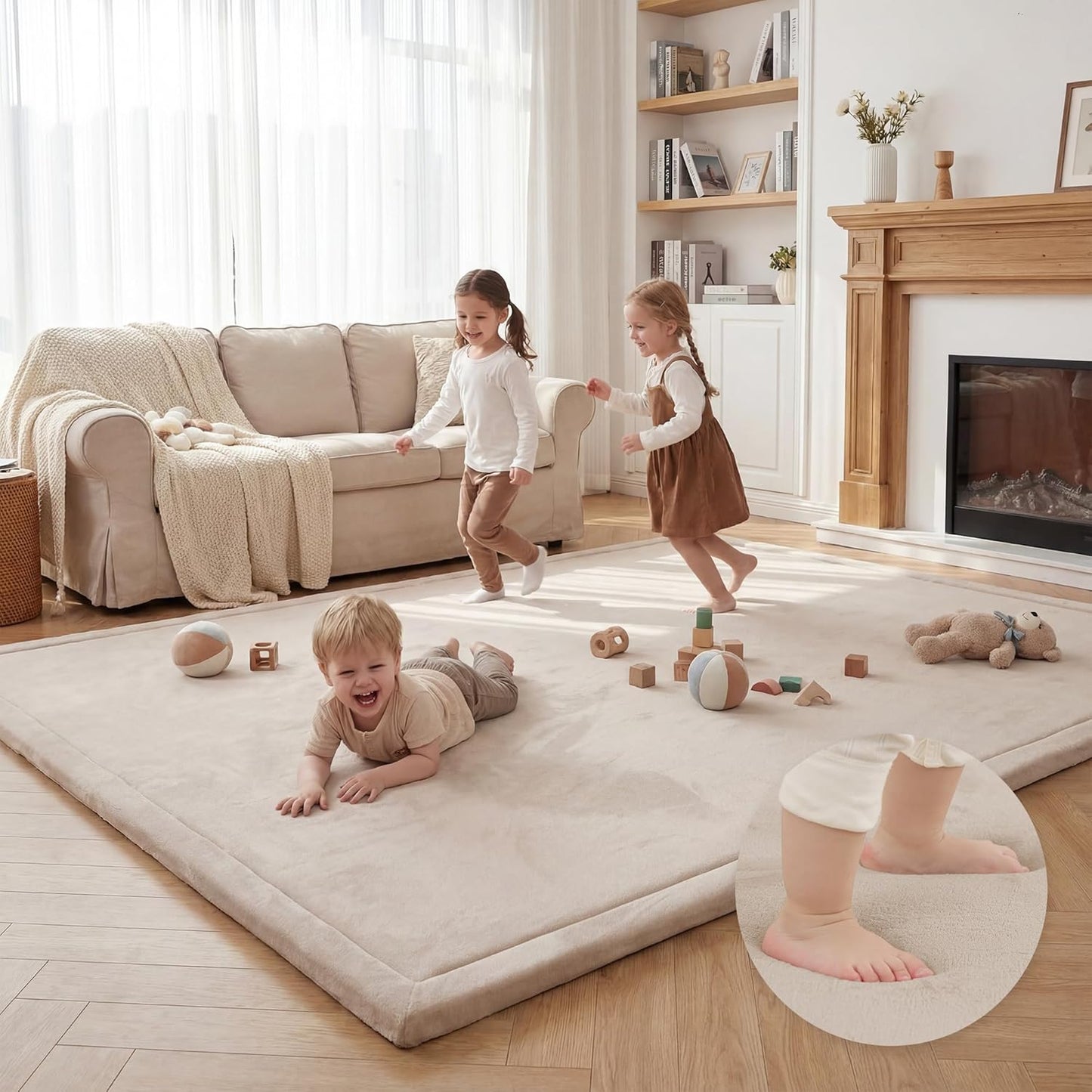 Baby Play Mat for Floor,1.3" Thick Memory Foam Tummy Time Mat,Soft Coral Velvet Nursery Rug,Large Non Slip for Crawling,Toddlers,Infants,Kids,Yoga & Tatami Style for Living Room(Dark Gray)