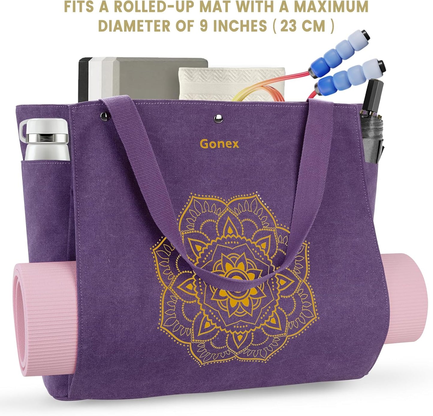 Gonex Yoga Mat Bag, Yoga Gym Bag Tote Bag with Multi Pockets For Women Men, Canvas Yoga Mat Carrier Take in Out Mat Easily For Pilates Travel Workout Office