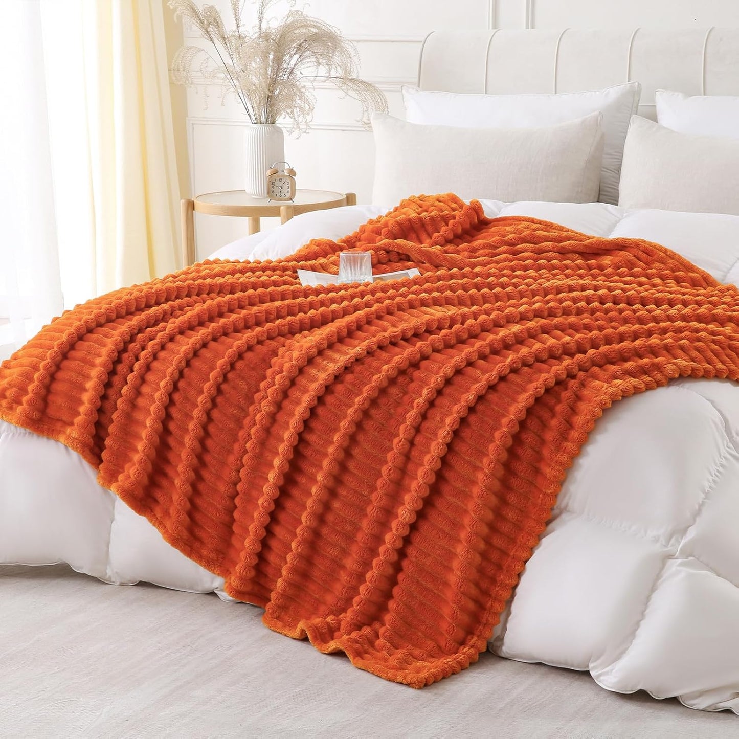 Khaki Throw Blanket for Couch Sofa 50x60 inches Striped Fleece Blankets Room Home Decor Lightweight Plush Soft Cozy Gifts for Women Mom Girls